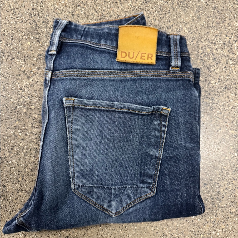 DU/ER Jeans Mens Fits 30x32 Blue Denim Dark Wash L2X Slim Fit Tapered Leg